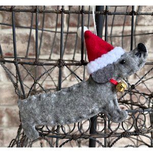 Dachshund Ornament New Santa Weenie Dog Doxie Jingle Bell Gray Felt Holi…